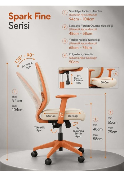 Spark Fine Ofis Sandalyesi Sırt Ergonomik Çalışma Koltuğu Diğer