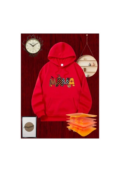 Medinenur Mama Baskılı Kapüşonlu Sweatshirt Kırmızı
