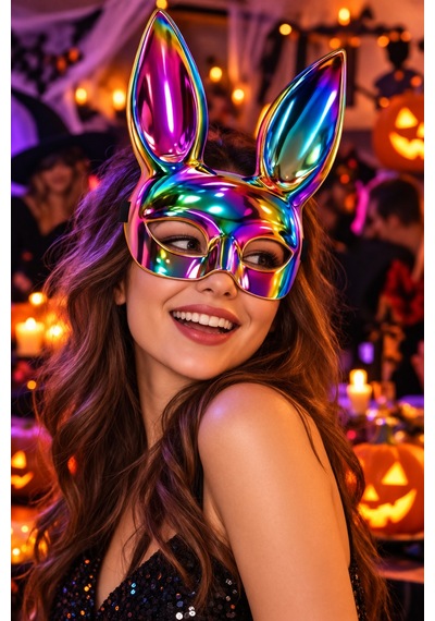 Holografik Tavşan Kulaklı Parti Maskesi Parlak Renkli Halloween Cadılar Bayramı Kostüm Aksesuarı Diğer
