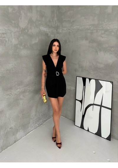 Primemagazam Kadın Kruvaze Drapeli Tokalı Mini Elbise Şık Gece Davet Abiye - Siyah Çeşitli Primemagazam Kadın Kruvaze Drapeli Tokalı Mini Elbise Şık Gece Davet Abiye - Siyah Çeşitli