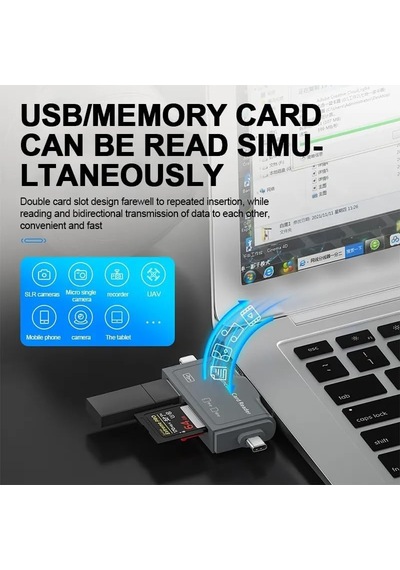 Kyrotech 7in1 Micro Usb, Type C, Apple İphone 15, 14, 13, 12, 11 Pro,pro Max Uyumlu, Multi, Kart Okuyucu, Otg, Sd Tf Usb Dönüştürücü