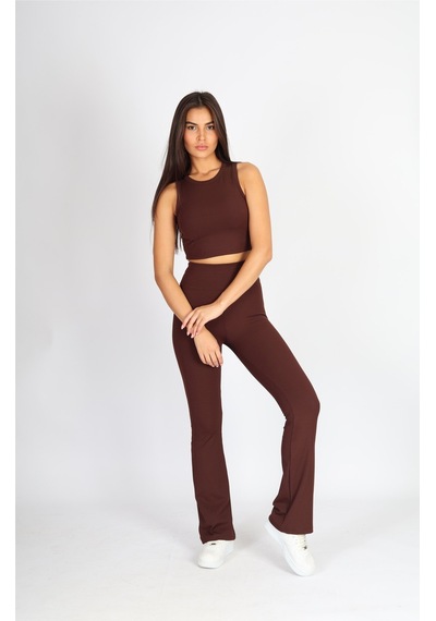 Soft&Basic Halter Yaka Esnek Kaşkorse Kumaş Kahverengi Atlet Kahverengi