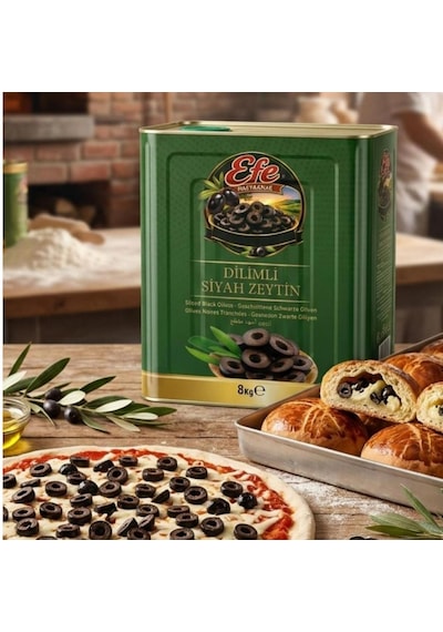 Dilimli Siyah Zeytin 8 Kg Pizza, Poğaça Ve Pastane Ürünleri İçin Hazır Dilim Siyah Zeytin
