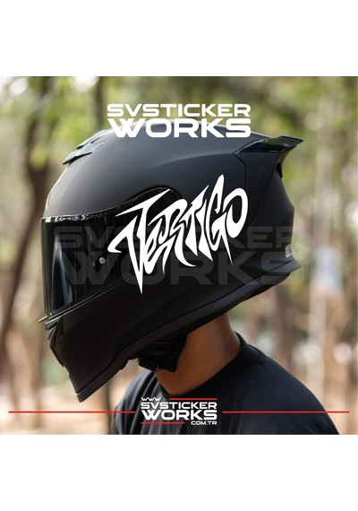 Vertigo Yazılı Kask Sticker Tüm Kasklar Uyumlu Tek Yön 1 Adet Beyaz