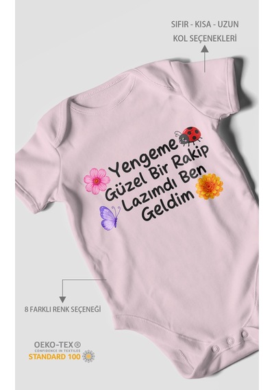 Morivokids Yengeme Güzel Bir Yazılı Kısa Kollu Bebek Body %100 Pamuk Bebe Pembe