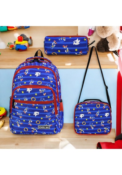 Erkek İlkokul Ortopedik 3'lü Set Kalemlik Beslenme Çanta Model 7