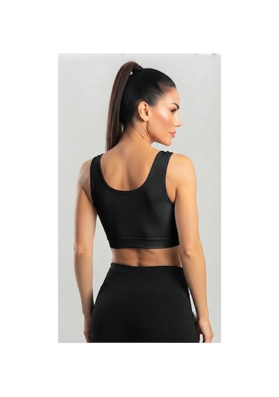 Mistirik Parina Model Sporcu Sütyeni Crop Kalın Askılı Model Spor Sütyeni Siyah Renk