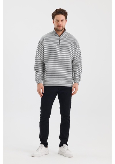 Alexander Gardi Alexandergardı Çizgili Dik Yaka Fermuarlı Comfort Kalıp Sweatshırt Unı-00247 001