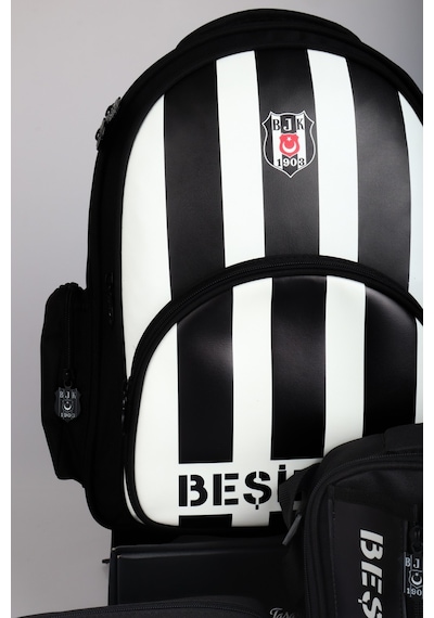 Yeni Sezon Lisanslı Beşiktaş Çubuklu Okul,3 Bölmeli Beslenme Ve Kalem Çantası Seti Açık Gri