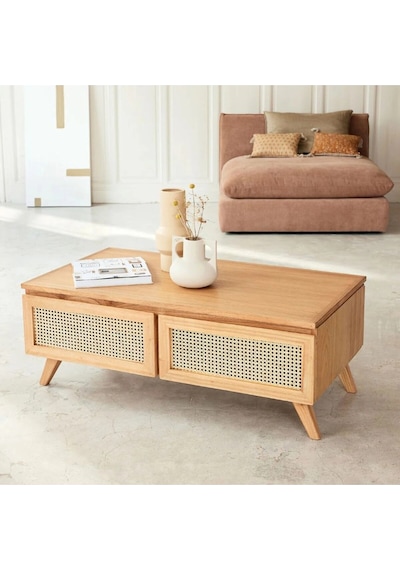 Nova Masif & Rattan Orta Sehpa Naturel