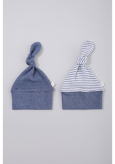 Organicera Organik Yenidoğan Şapka, 2 Li Set , Indigo Melange İndigo
