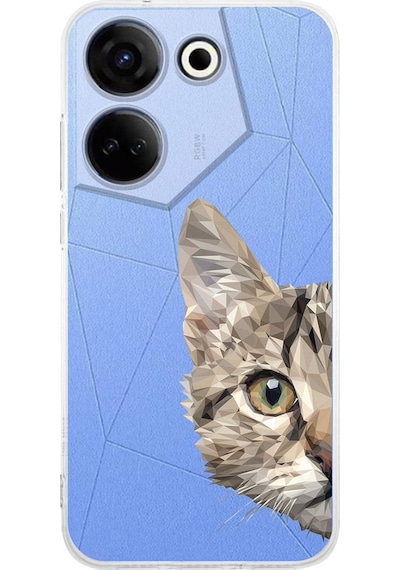 Tecno Camon 20 Pro İle Uyumlu Catface Baskılı Tasarım Kamera Korumalı Şeffaf Silikon Kılıf Şeffaf