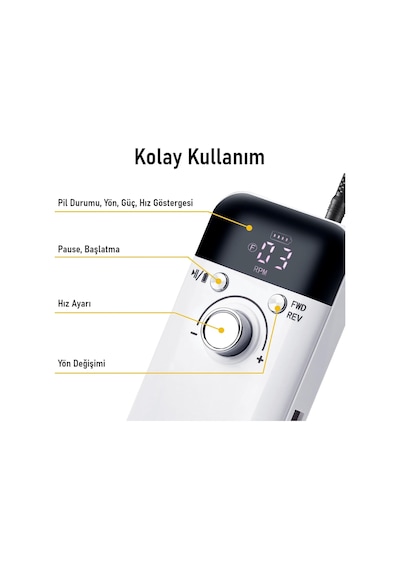 Valkyrie Profesyonel Şarjlı Tırnak Frezesi 45.000 Rpm, Lcd, 2000 Mah Taşınabilir Manikür Pedikür Makinesi