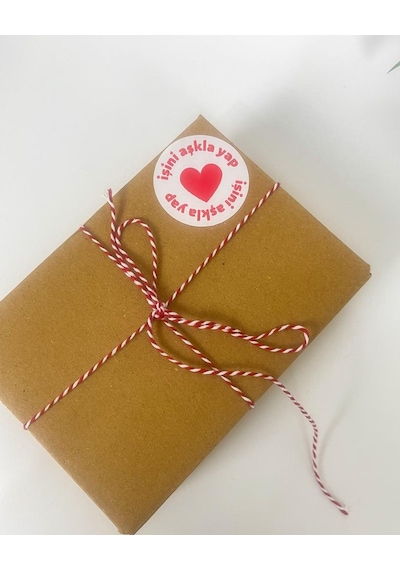 İşini Aşkla Yap Yuvarlak Kalpli Kırmızı 5 cm Yapışkanlı Sticker 100 Adet