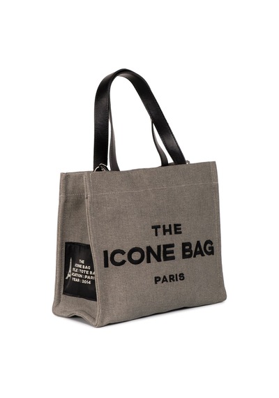 İcone Bag Gri The Icone Bag Paris İşlemeli Tote Kadın Kol Çantası Ve Omuz Çantası Orta Boy Gri