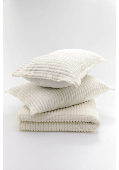 Merinos Modern Line 3 Parça Yatak Örtüsü Battaniye Seti Kemik