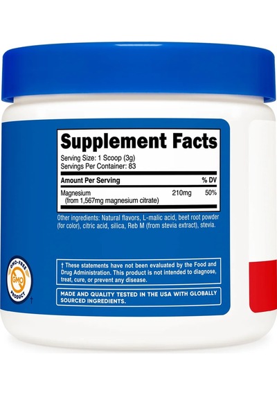 Nutricost Magnesium Citrate 210 Mg - 83 Servis - Fruit Punch Flavored