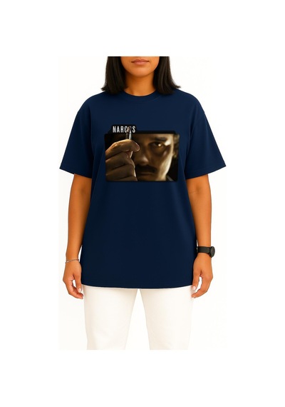 Bahriyeli Collection Oversize Narcos 1 Göğüs Baskılı Unisex T-shirt Lacivert