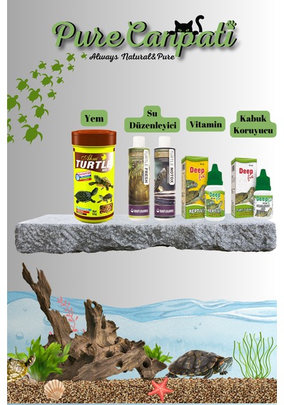 Purecanpati Kaplumbağa Tam Bakım Ve Mix Yem Seti Vitamin Kabuk Koruyucu