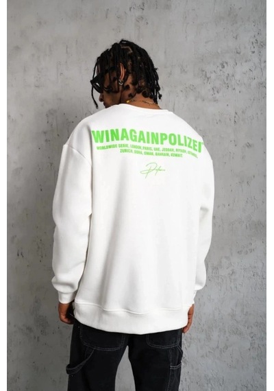 Efnaz Style Erkek Oversize Sweatshirt Beyaz Renk Ön Ve Sırt Baskılı, Üç İplik İçi Pamuklu Kumaş, Rahat Kalıp, Ribanalı Kışlık Sweat Winagain Polizei Serisi - Beyaz Efnaz Style Erkek Oversize Sweatshirt Beyaz Renk Ön Ve Sırt Baskılı, Üç İplik İçi Pamuklu Kumaş, Rahat Kalıp, Ribanalı Kışlık Sweat Winagain Polizei Serisi - Beyaz