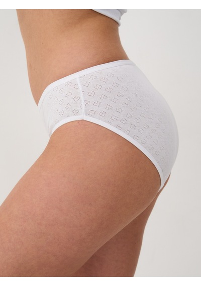 Alya Underwear %100 Pamuklu Kadın Külot Normal Bel Yükseklikli Jakarlı Kalp Desenli Kumaş Slip Beyaz