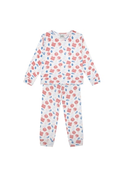 Antebies Suluboya Çiçek Uzun Kollu Pijama Takımı Pembe