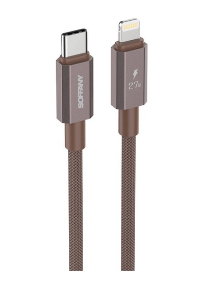 27w Örgülü Lightning To Type-c Şarj Kablosu Kahverengi