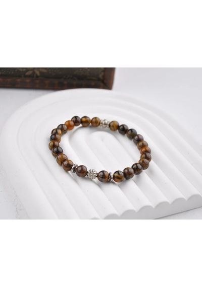 10 Mm Doğal Taş Kaplan Gözü Unisex Bileklik Bej