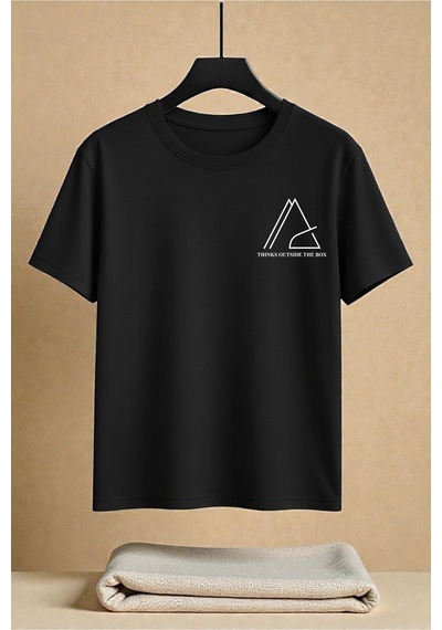 Uyguntarz Unisex Thinks Outside The Box Baskılı Tasarım Tshirt Siyah
