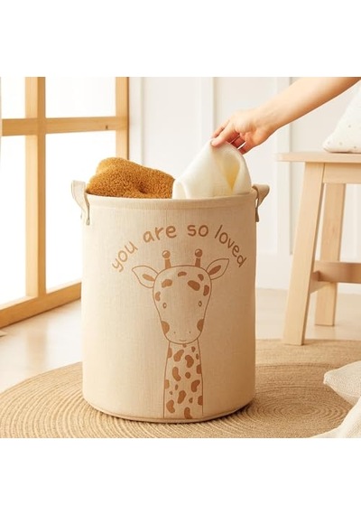 Ocean Home Textile 4'lü Çocuk Odası Sevimli Zürafa Jüt Keten Kumaş Sepet Set Çok Renkli
