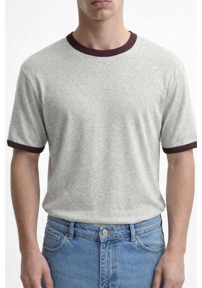 Antioch Kontrast Yaka Erkek T-shirt Gri