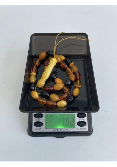 Renk Karması Doğal Kaya Damla Kehribar Tesbih 33lük 11,7x7,5mm 13,80 Gram