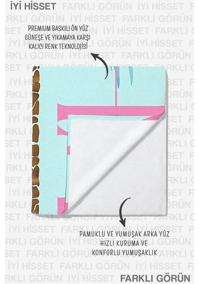 Palmiye Yazılı Mikrofiber Plaj Havlusu - Tropikal Modern Mint Pembe Hızlı Kuruyan Mikrofiber Havlu Puslu Mercan