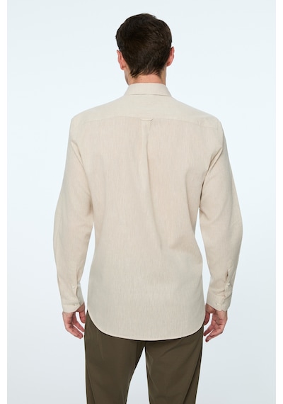 Morven Erkek Bej Keten Trend Düz Dynamic Fit Düğmeli Yaka Gömlek 26ys004006653 Bej