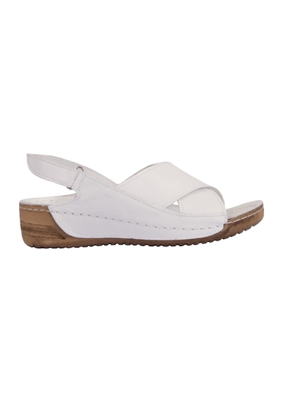 Napa Shoes Hakiki Deri Arka Bantlı Çapraz Rahat Taban Kadın Sandalet Napa-224 Beyaz