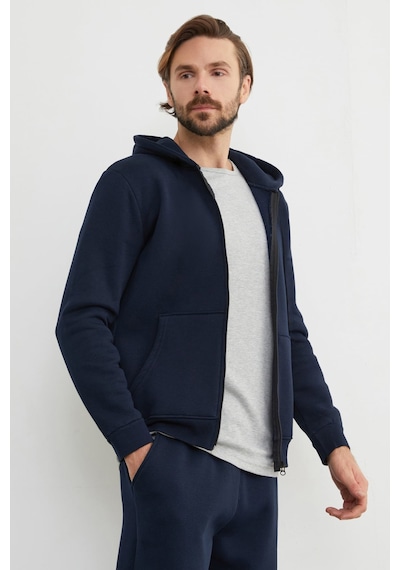 Fullamoda 3 İplik Fermuarlı Kanguru Cepli Sweatshirt Lacivert