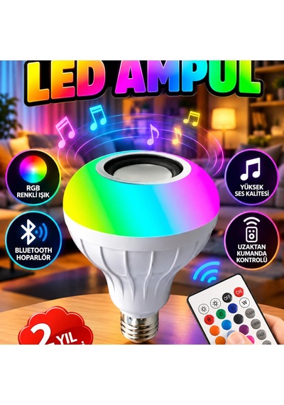 Bluetooth Hoparlörlü Renkli Led Ampul 12w E27 Duy Ev Ve Ofis Aydınlatması