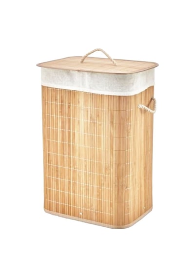 İbico İ21-076 Kirli Çamaşır Sepeti Y:60cm 40x30cm İp Kulplu Dikdörtgen Bambu Ahşap Kumaş Çantalı Diğer