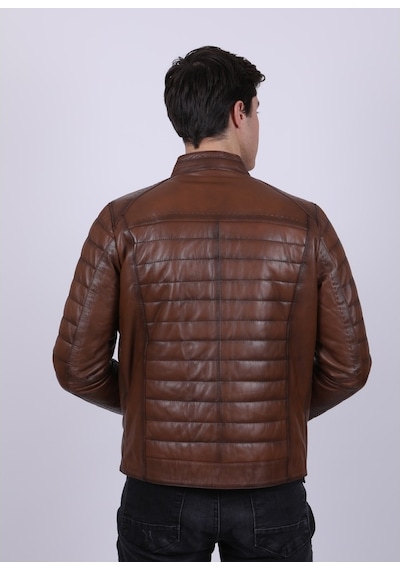 New Zaya Leather Erkek Açık Kahverengi Şişme Deri Mont Açık Kahverengi