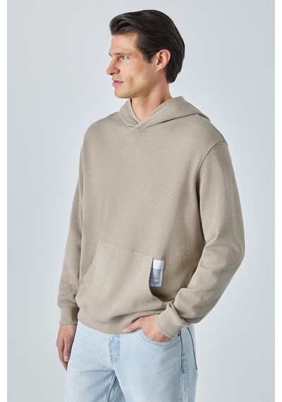 Grimelange SUSTAINY Erkek Oversize Kapüşonlu Uzun Kollu Vizon Sweatshirt
