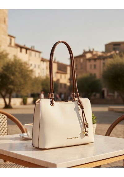 Just Polo Özel Tasarım Premium Kadın El Çantası - Elit Zarif Ve Şehirli Stil Shopper Beyaz