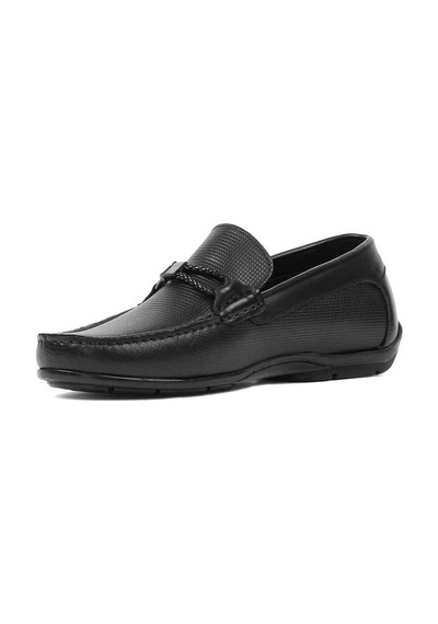 Erkek Siyah Baskılı Deri Loafer