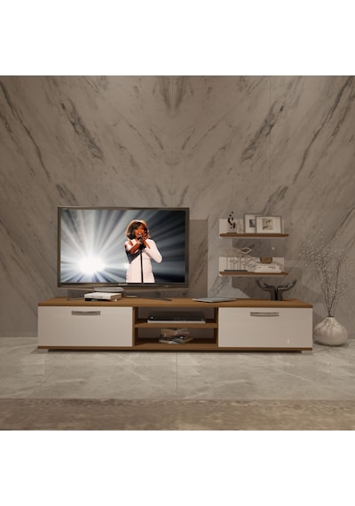 Decoraktiv Eko 4 Mdf Dvd Tv Ünitesi Tv Sehpası - Ceviz Beyaz Ahşap - Beyaz