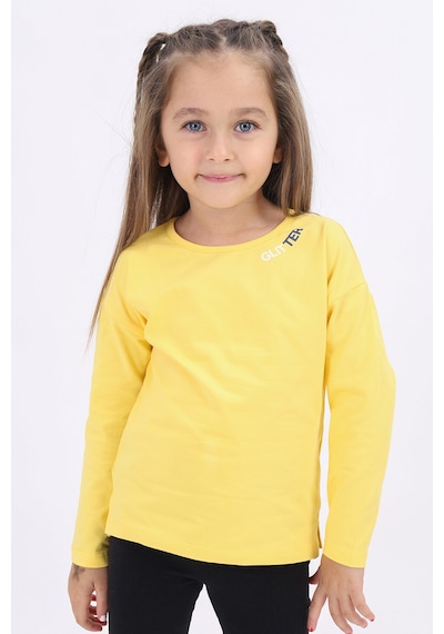 Toontoy Kids Toontoy Kız Çocuk Baskılı Bisiklet Yaka Uzun Kollu Tişört Sarı