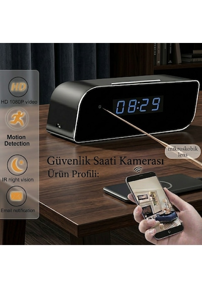 1080p Hd  Mini Gizli Wifi Masa Saati Gece Görüşlü Kamera