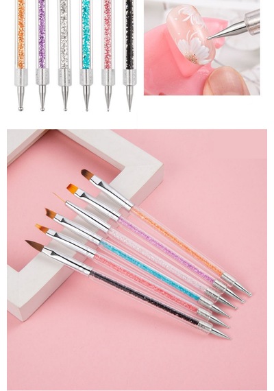 6 Adet Nail Art Fırça Seti, Çift Taraflı Akrilik Ve Nail Art Fırçası Tırnak Süsleme Desen Seti Çok Renkli