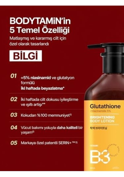 Bodytamin Niacinamide B3 5% Brightening Body Lotion Aydınlatıcı Vücut Losyonu 300 Ml