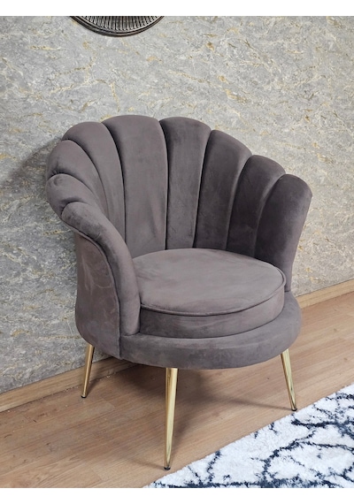 Zafir Tekli İstiridye Gold Kaplama Sivriltme Ayak Çay Seti Koltuk Tekli Berjer , Balkon, Salon, Ofis Kahverengi