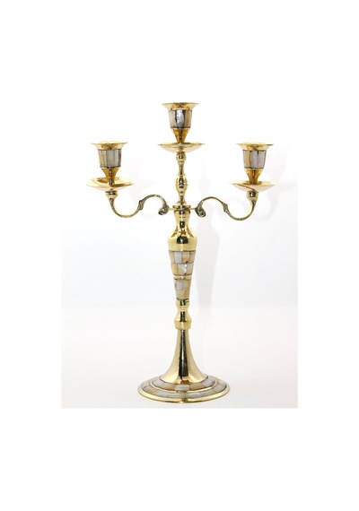 1 Adet Pirinç Sedefli Üçlü Şamdan Pirinç Ve Karışımlı Dekoratif Mumluk Masaüstü Şamdan Candle Holder Doğal
