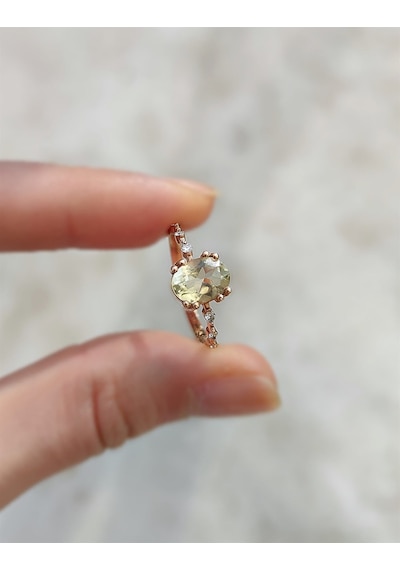 Barcelona Lemon Quartz Pırlanta Taşlı Yüzük - Ak1386